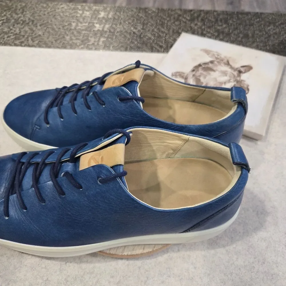 🐢 ECCO Soft 7 Men's Leather Sneaker. Blue Size 11. $170 new.